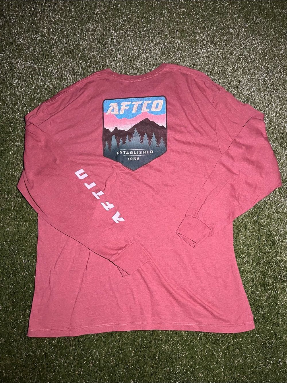 AFTCO Men's XXL Long Sleeve Graphic Tee - Dusty Rose/Red